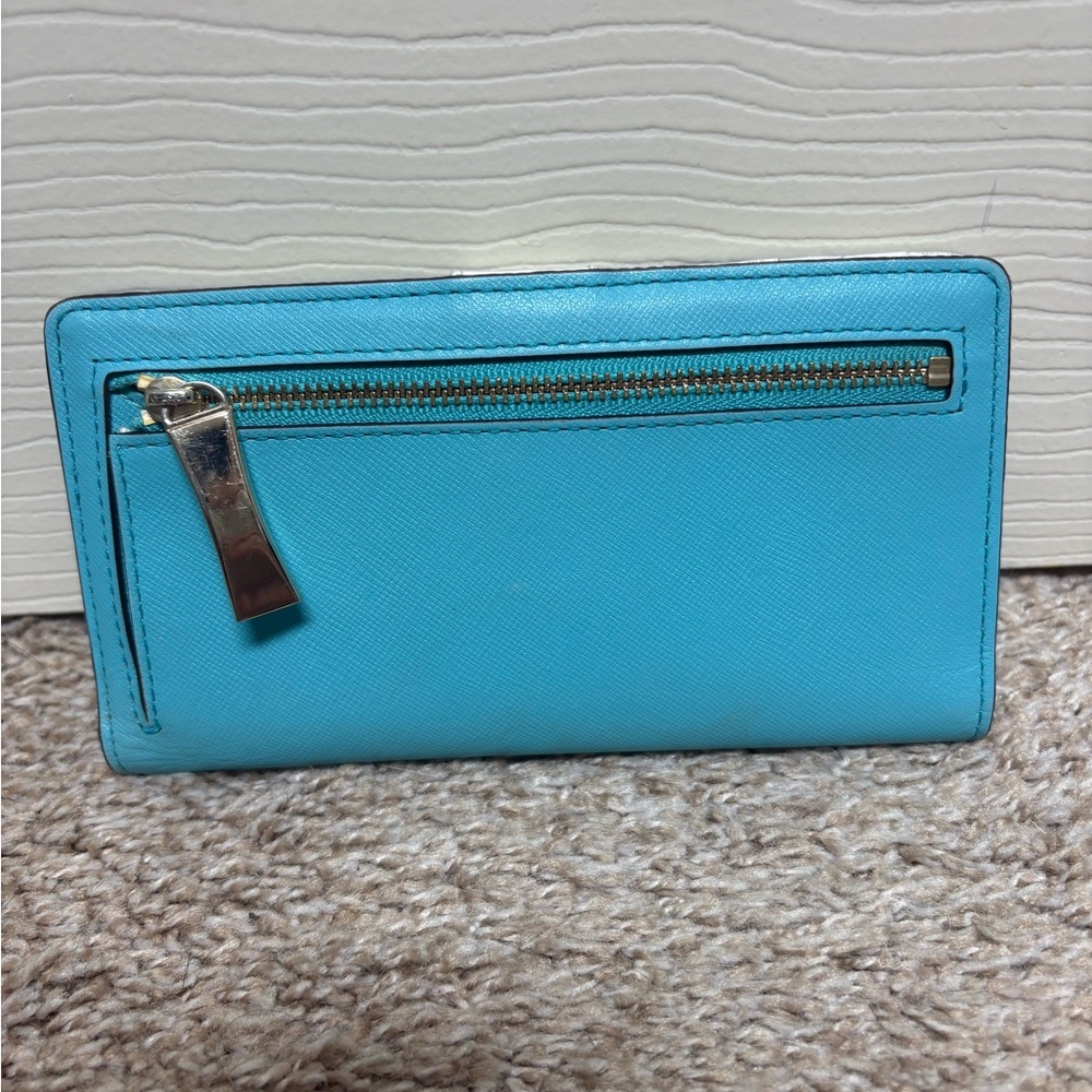 Kate Spade New York long wallet light blue white black polka dots snap close EUC - Picture 6 of 16